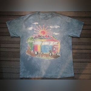 Womens Mens Blue Tie-Dye T-Shirt Colorful Van Mountain Skeleton Peace Sign XL
